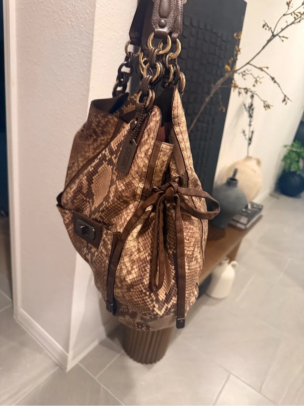 Coach Brown Python-Print Shoulder Bag - Picture 6 of 6
